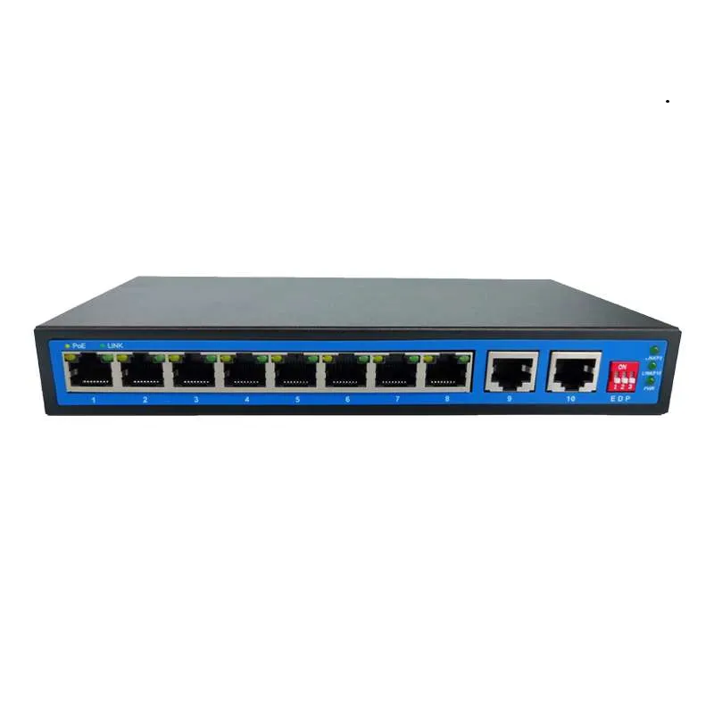 Wholesale 8 Port 100M Unmanaged PoE Switch with 2*1000M RJ45 Uplink