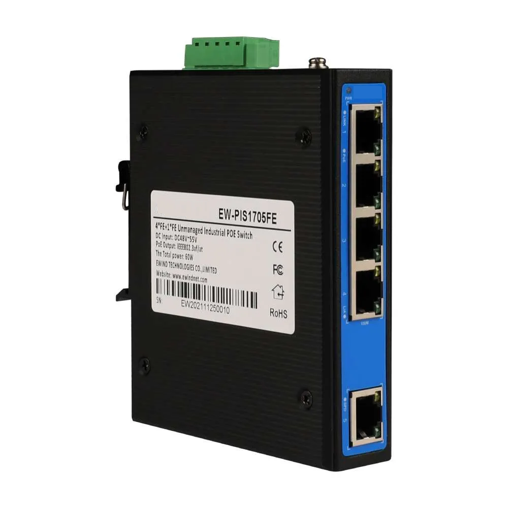 IP40 IP30 Industrial Ethernet POE Switch 24v Din Rail Mount Outdoor POE Extender Switch