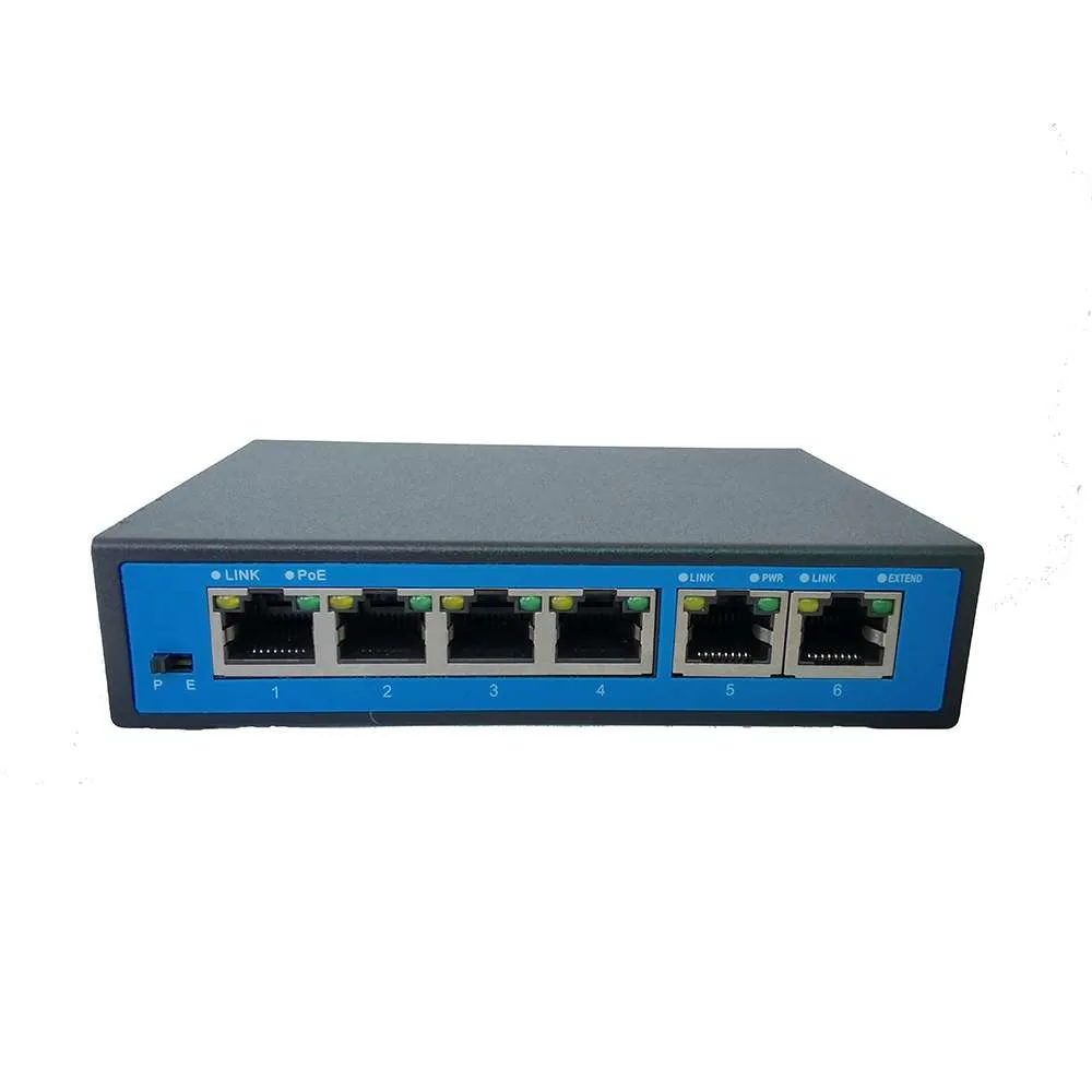 4 Port 100M PoE Switch with 2*100M RJ45 Uplink, External Power Adaptor