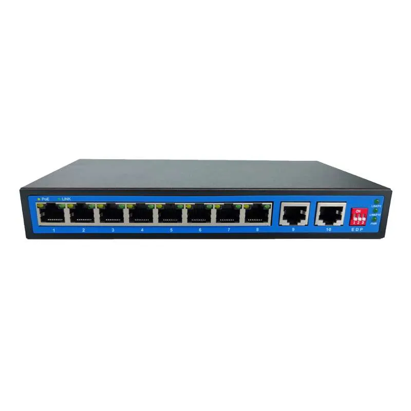 8 Port 100M PoE Switch with 2*1000M RJ45 uplink and Build-in Power Supply