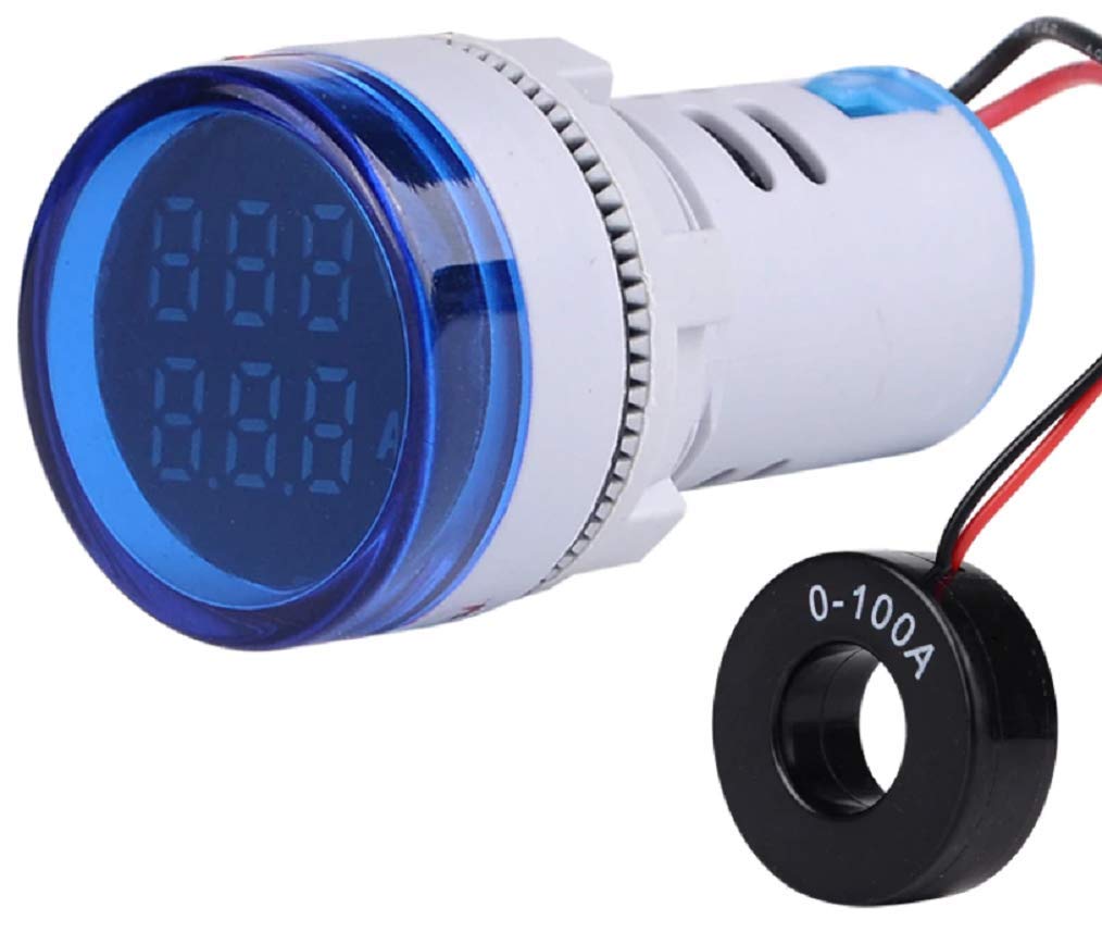 Round  LED Digital Ammeter &amp; Voltmeter Indicator -Blue