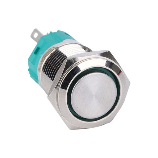 [XN25E-P11F-E/S-230] 25mm flat head, momentary, ring led, 1N01NC, Stainless Steel-230V; YELLOW